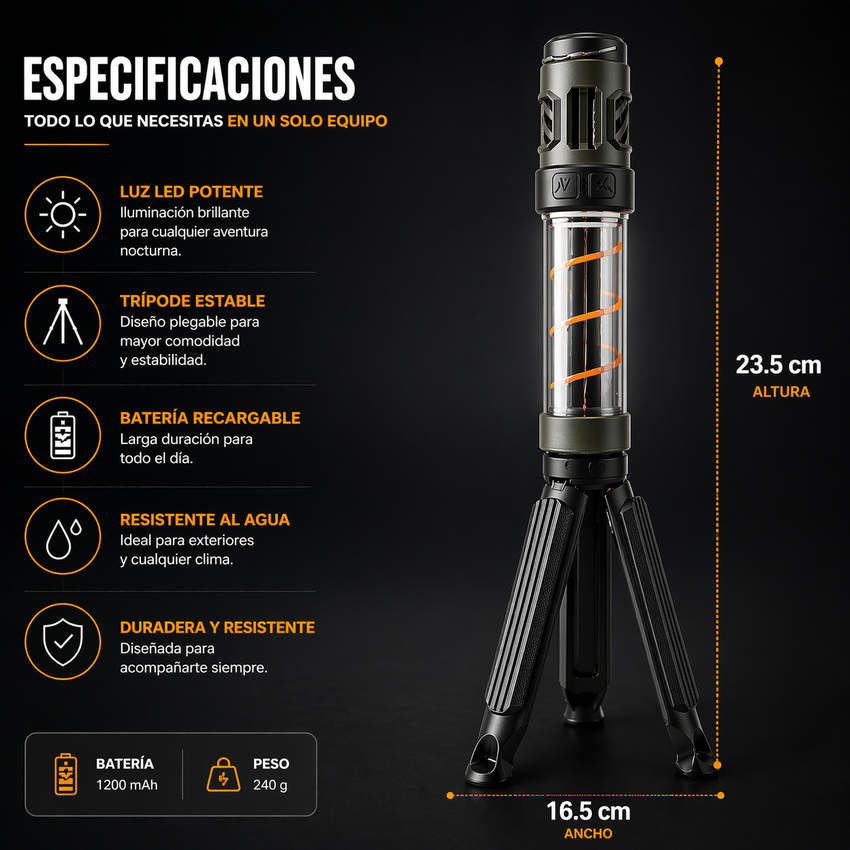Linterna trípode antimosquitos 3 en 1
