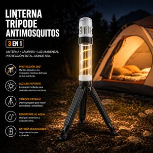 Linterna trípode antimosquitos 3 en 1