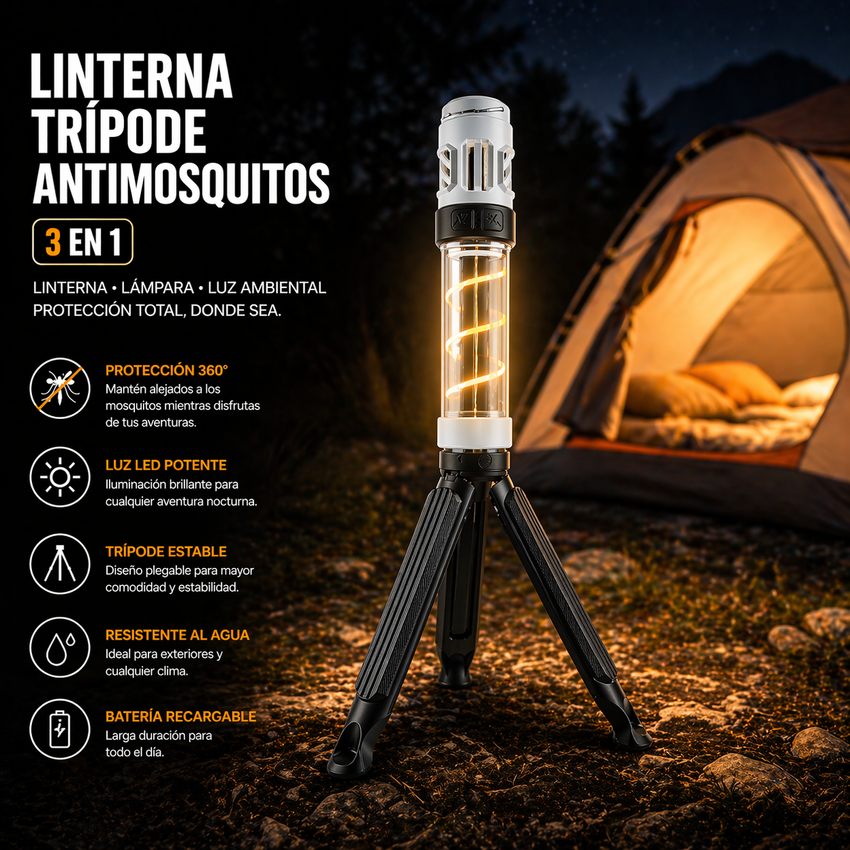 Linterna trípode antimosquitos 3 en 1