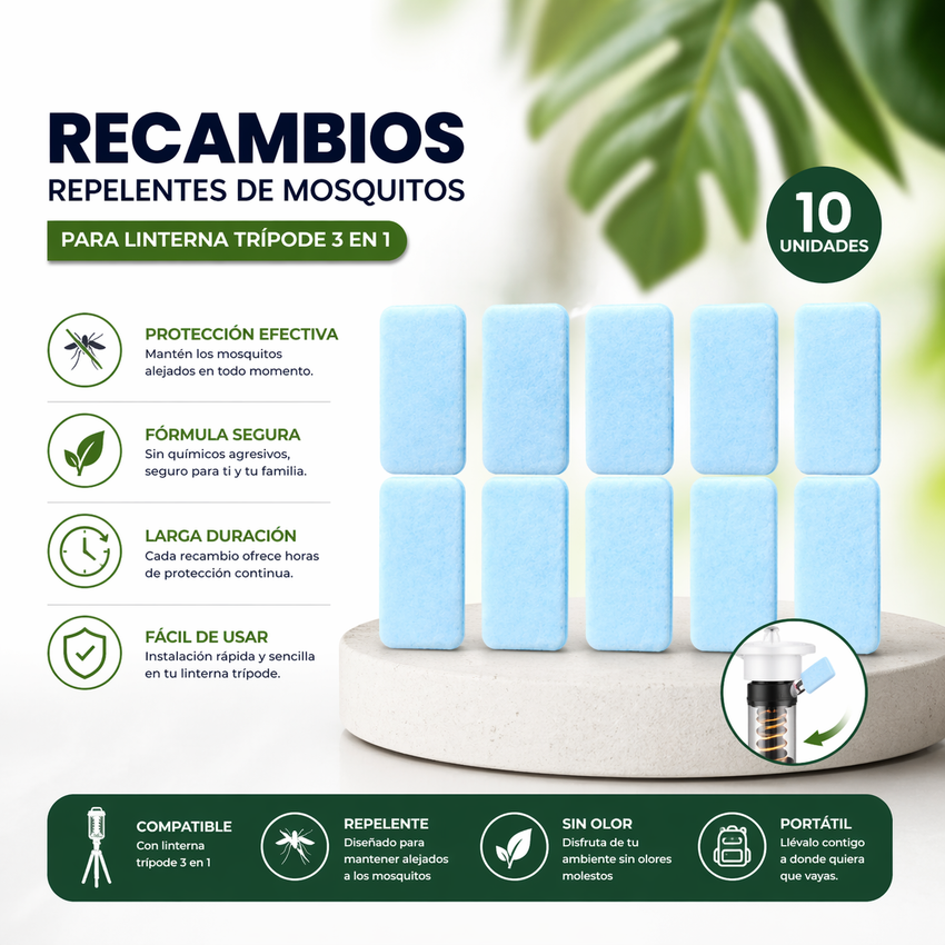 Pastillas repelente de mosquitos para linterna trípode (Pack de 10 uds)